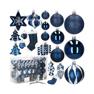Springos Kerstballen - Kerstversiering - Onbreekbaar - 77 Stuks - Marineblauw