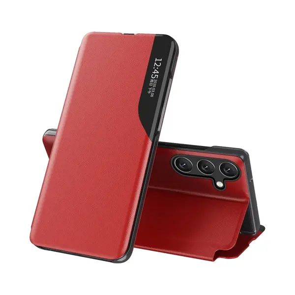 Hurtel Eco Leather View Case Hülle Für Samsung Galaxy S25 Mit Klappständer – Rot (Samsung Galaxy S25), Smartphonehoes, Rood thumbnail