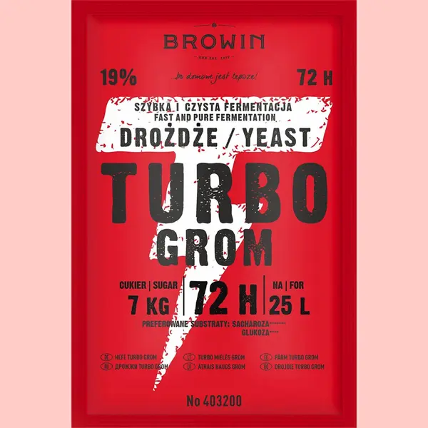 Browin 403200 Brennhefe Turbohefe Donner 72 H, 120 G, Alkohol Bis 19%, Schnelle Gärung - Alkohol 7-10 Tage, Für 25 L, Einfach Zu Verwendende Hefe thumbnail