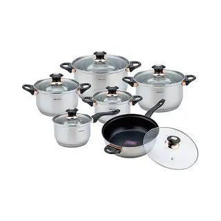 King Hoff Kinghoff Kh-1767 Batterie De Cuisine En Acier Inoxydable 12 Pièces Avec Poêle En Téflon Doré Rose