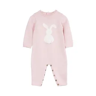 Minora Gebreide Unisex Boxpakje- Baby Jongens En Meisjes- Maat 80- 9/12 Maanden-Newborn Overalls Winter- Konijn Patroon Romper- Baby Kleding