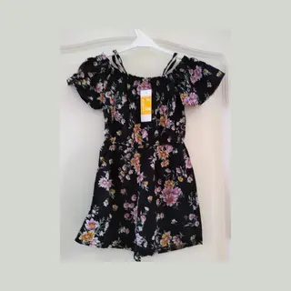 Meisjes Jumpsuit Liv Gebloemd Zwart Maat 98/104