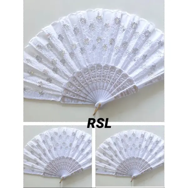 Spaanse Handwaaiers Met Borduursels En Pailletten 3 Stuks Wit thumbnail