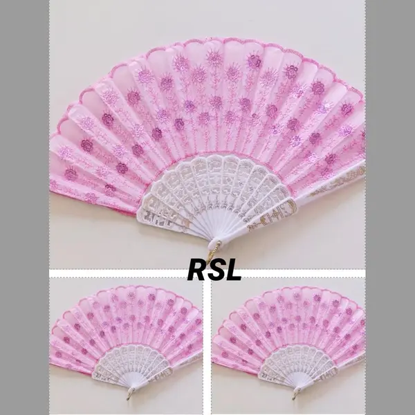 Spaanse Handwaaiers Met Borduursels En Pailletten 3 Stuks Lichtroze thumbnail