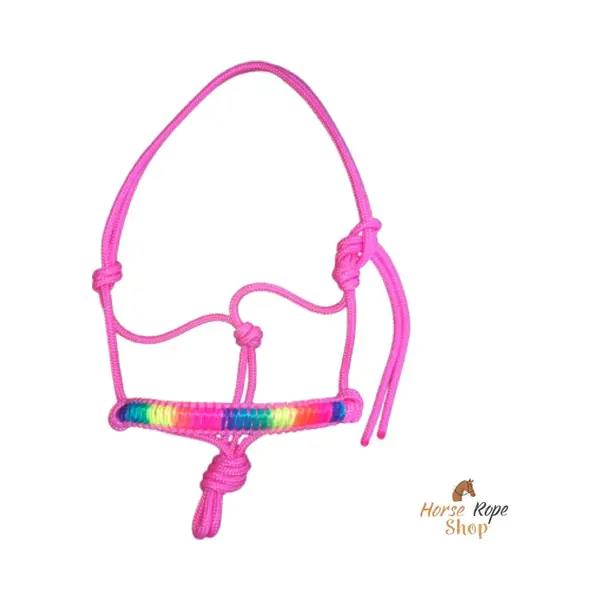 horse.rope.shop Touwhalster ‘Rainbow-roze’ Maat Pony | Roze, Neon Roze, Regenboog, Touwproducten thumbnail