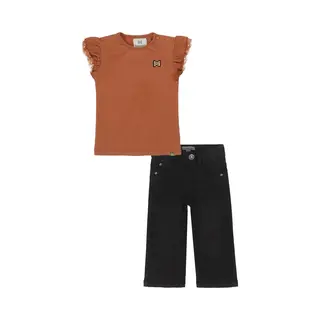 Koko Noko - Kledingset(2delig) - Jeans Zwart Met Rechte Pijp - Shirt Roodbruin - Maat 116