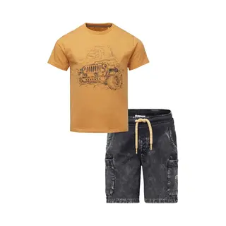 Noppies - Bio Kledingset - 2delig - Broek Glan - Ebony - Shirt Gilbert Met Print - Amber Gold - Maat 92