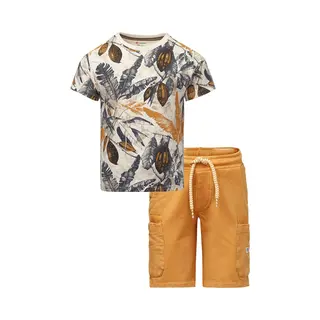 Noppies - Bio Kledingset - 2delig - Broek Glan Amber Gold - Shirt Gingoog Antuque White All Over Print - Maat 104