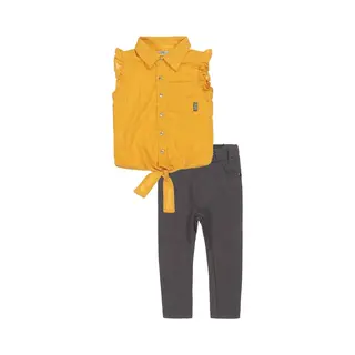 Koko Noko - Kledingset(2delig) - Broek Bruin - Blouse Geel - Maat 134