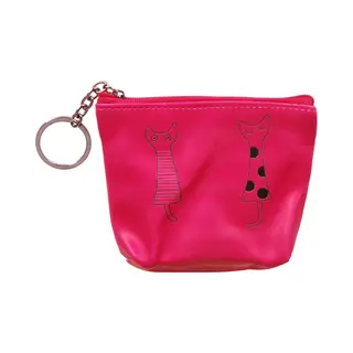S.y.w Portemonneetje Rits 2 Getekende Poezen Fuchsia - 10x11cm
