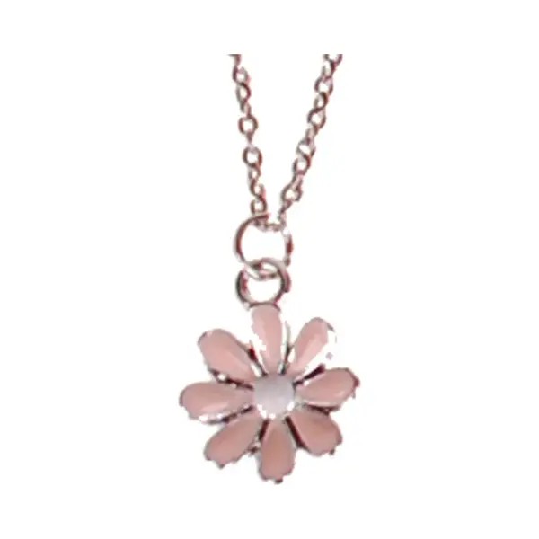 S.y.w Kinderketting Rvs 45cm - Hangertje Roze Emaille Bloemetje Zilverkleurig 1, 5cm thumbnail