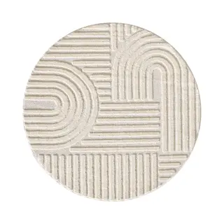 Muratap Tapijtenloods Japandi Art - Rond Vloerkleed Boho - Scandinavisch - Laagpolig Effen - Creme- 80 Cm Rond