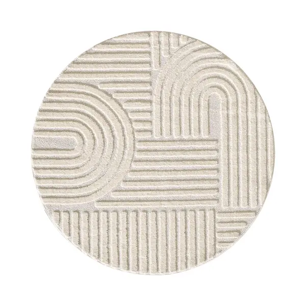 Muratap Tapijtenloods Japandi Art - Rond Vloerkleed Boho - Scandinavisch - Laagpolig Effen - Creme- 80 Cm Rond thumbnail
