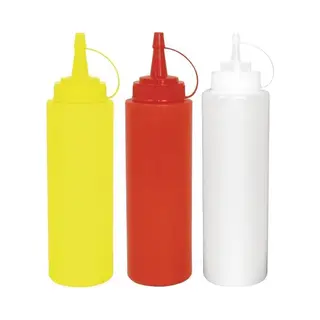 Vogue Sausfles - Set Van 3 Sausflessen - 0, 69L - Transparant/ Geel / Rood - Portioneerflessen/ Knijpflessen