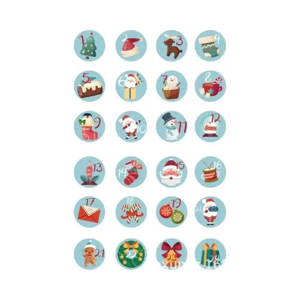 Sluitsticker - Sluitzegel – Advent Kalender / Leeftijd Stickers 1 - 24 Op Vel | Genummerd – Aftellen - LIchtblauw / Blauw - Kerst - Merry thumbnail