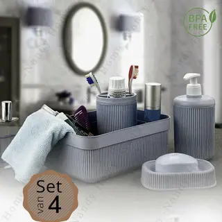 Nandy Home Voce Badkamer Accessoires 4 Delige Set | Zeepdispenser | Zeepbakje | Tandenborstelhouder | Keuken Mandje | Antraciet