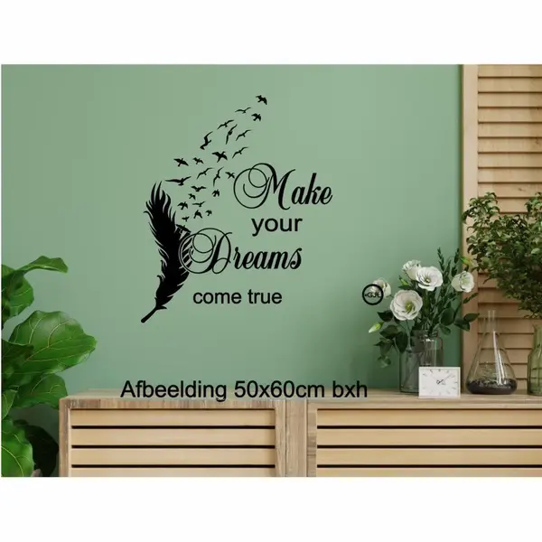 Muursticker Raamsticker Make Your Dreams Deursticker Woonkamer Hal Spiegel Spreuk Spreuken Quote Wanddecoratie Quote Muur Decoratie Tekst Handgemaakt thumbnail