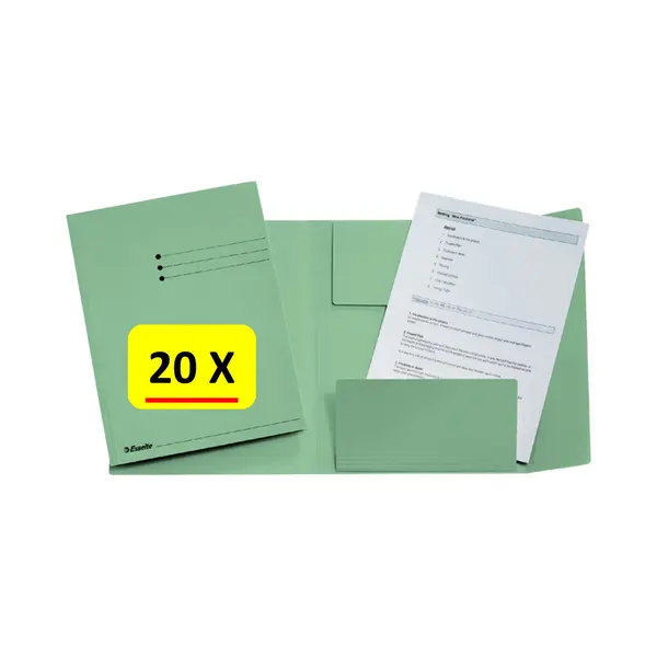 20 X Dossiermap - A4 - Esselte - Manilla - 3-kleps - Groen thumbnail