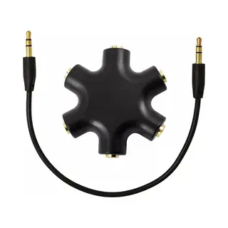 Vikefon - Premium Audio Splitter - Aux Splitter - Koptelefoon Splitter - 6 Ingangen - 3.5mm - Zwart