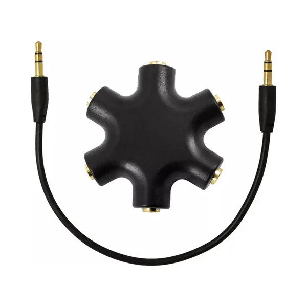 Vikefon - Premium Audio Splitter - Aux Splitter - Koptelefoon Splitter - 6 Ingangen - 3.5mm - Zwart thumbnail