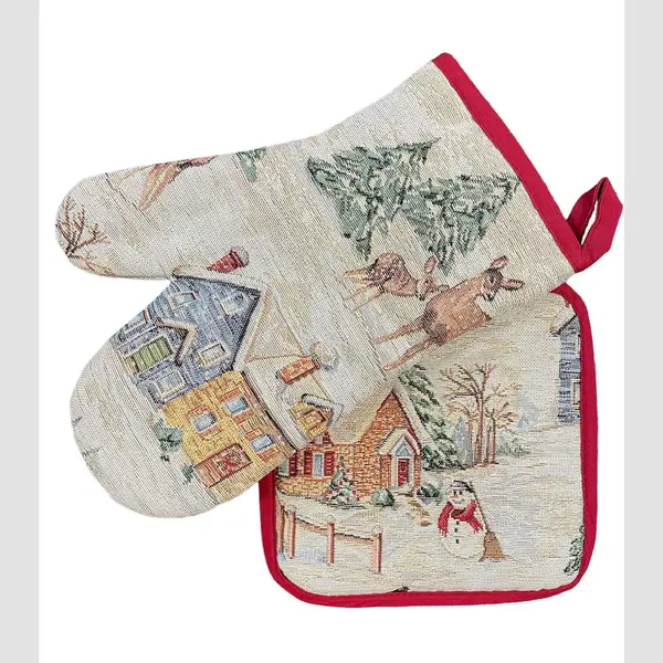 Bundel - Ovenwant En Pannenlap - Gobelinstof - Kerst - Snowy Mountains - Rendieren - Sneeuw thumbnail
