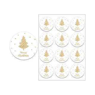 Sluitsticker - Sluitzegel – Merry Christmas / Kerstboom / Sterretjes / Ster | Wit – Bruin | Winter - Kerst - Feestdagen - Sinterklaas | Envelop
