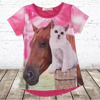Shirt Met Paard En Poes Roze -s&C-86/92-t-shirts Meisjes