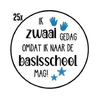 RoNa Design 25x Sluitsticker Ik Zwaai Gedag Omdat Ik Naar De Basisschool Mag! - Blauw - 40 Mm - Sluitzegel Feest - Sluitsticker - Chique Inpakken - Traktatie -