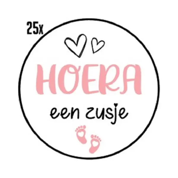 RoNa Design 25x Sluitsticker Hoera Een Zusje - Roze - 40 Mm - Geboorte Sticker - Sluitzegel - Sticker Geboortekaart Jongen - Baby Nieuws - Trakteren Broer Zus thumbnail