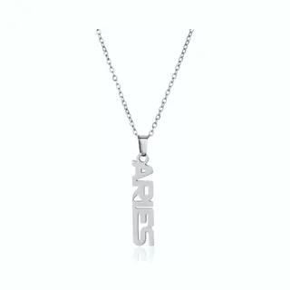 Icyboy 18K Roestvrije Stalen Ketting Met Zodiac Sterrenbeeld Letters Pendant [Ram] [45 Cm] Silver Plating Stainless Steel Letter Necklace Vertical