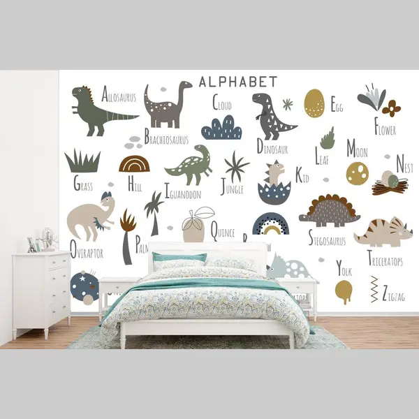 Nr1Wallpaper Behang Kinderkamer - Fotobehang Kinderkamer - Letters - Dinosaurus - Jongens - Meisjes - Kinderen - Breedte 600 Cm X Hoogte 400 Cm - Kinderbehang thumbnail