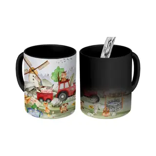 OneMillionMugs Magische Mok - Foto Op Warmte Mokken - Koffiemok - Boerderij - Trekker - Kinderen - Dieren - Magic Mok - Beker - 350 Ml - Theemok