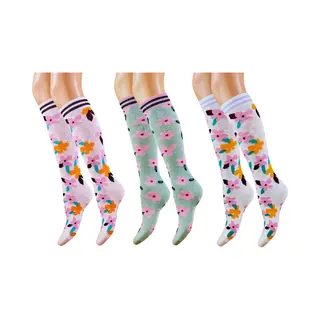 3 Paar Meisjes Kniekousen - Bloemen - Mix - Maat 23-26