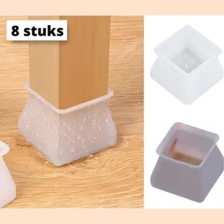 8 Stuks Siliconen Stoelpootdoppen - Stoelpoot Beschermers - Geurloos-Super Zacht &Dun -Flexibel 3.6 Cm Tot 4.6 Cm Breedte - Vierkant - Wit