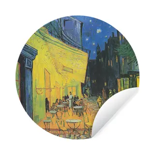 StickerSnake WallCircle - Muurstickers - Behangcirkel - Caféterras Bij Nacht - Schilderij Van Vincent Van Gogh - 100x100 Cm - Muurcirkel - Zelfklevend - Ronde
