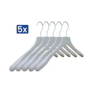 TOPhangers [Set Van 5] Luxe Matwit Gelakte Massief Houten Kledinghangers / Garderobehangers / Jashangers / Kapstok Hangers Met Een Massief Witte Haak En Mooie