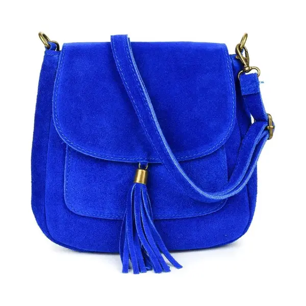 Borse in Pelle Kobalt Blauwe Suède Schoudertas Tassle - Kobalt Blauw - Suède - Italiaans Leder - - Boho Schoudertassen thumbnail