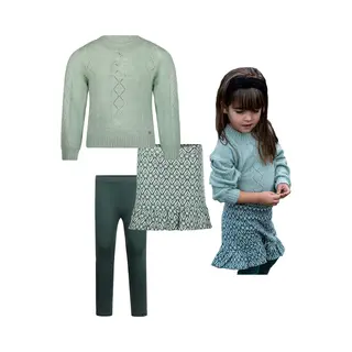 Koko Noko - Kledingset - Meisje - 4delig - Rok - Trui - 2 Leggings - Light Aqua - Groen - Maat 104