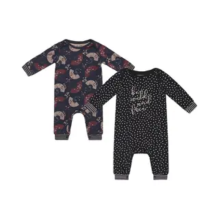 Charlie Choe - 2pack - Navy - Boxpak - Salopette - Kruippakje - Babypakje - Jumpsuit - Geboortepakje - Romper - Waaiers - Stippen - Maat 62