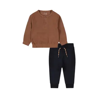Dirkje - Kledingset - Broek Blauw Met Koord - Sweater Bruin - Maat 74