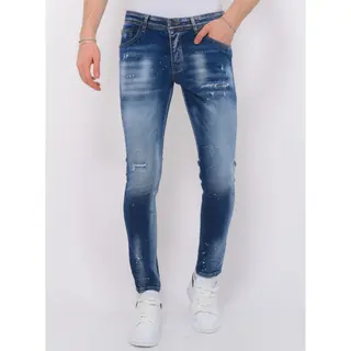 Local Fanatic Paint Splash Ripped Jeans Heren - Slim Fit -1071- Blauw