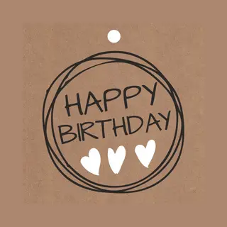 kadoonline Luxe Bloemenkaartjes - Wenskaarten - Cadeaukaart - Bruin - Happy Birthday - 7x7cm - 20 Stuks - Met Boorgaatje