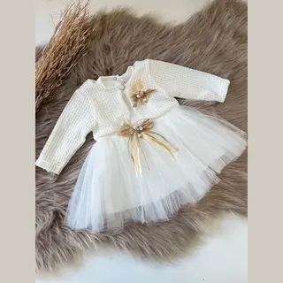 Luxe Feestjurk Met Lange Mouwen-bruidsjurk-doopjurk-bruidsmeisjes-doopsel-bruiloft-verjaardag-fotoshoot-tule Jurk Met Jasje-tweedelige Set-effen