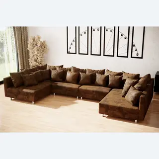 Geen merk, Hoekbank Denver Xl Vintage Bruin Zonder Poef / Hocker - Xxl Hoeksalon Modulair - Afkuisbare Micro Stof