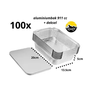 Kurtt Aluminiumbakje 911L Met Deksel 100 Stuks | 200x135mm | 901 Cc | Prep Meal | Fitness | Salade | Maaltijd | Take Away | Aluminium Bakjes Wegwerp |