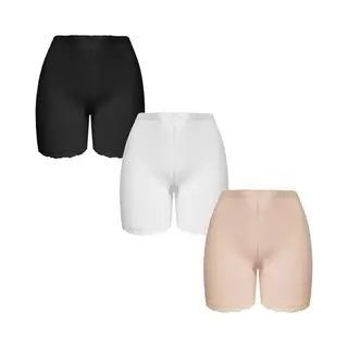 Fine Woman Dames Boxershorts/Fietsbroek - Lange Pijp - 3 Pack - Zwart/Wit/Beige - Maat L
