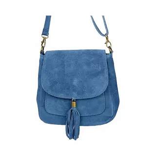 Borse in Pelle Blauwe Suède Schoudertas Tassle - Blauw - Suède - Italiaans Leder - Boho Schoudertassen - Jeans Blauw