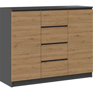 Ladekast - Commode - Dressoir - 120 Cm Breed-Antraciet Eiken-4 Lades