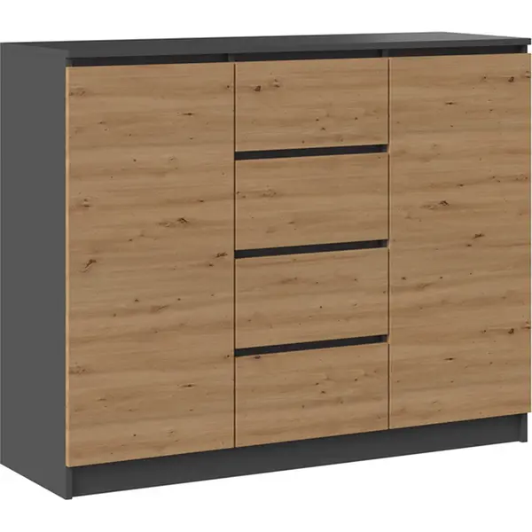 Ladekast - Commode - Dressoir - 120 Cm Breed-Antraciet Eiken-4 Lades thumbnail