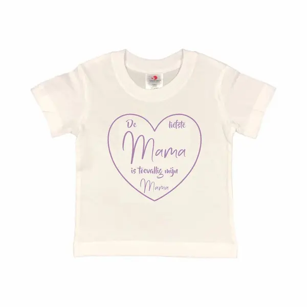 T-shirt Kinderen "De Liefste Mama Is Toevallig Mijn Mama" Moederdag | Korte Mouw | Wit/lila | Maat 134/140 thumbnail